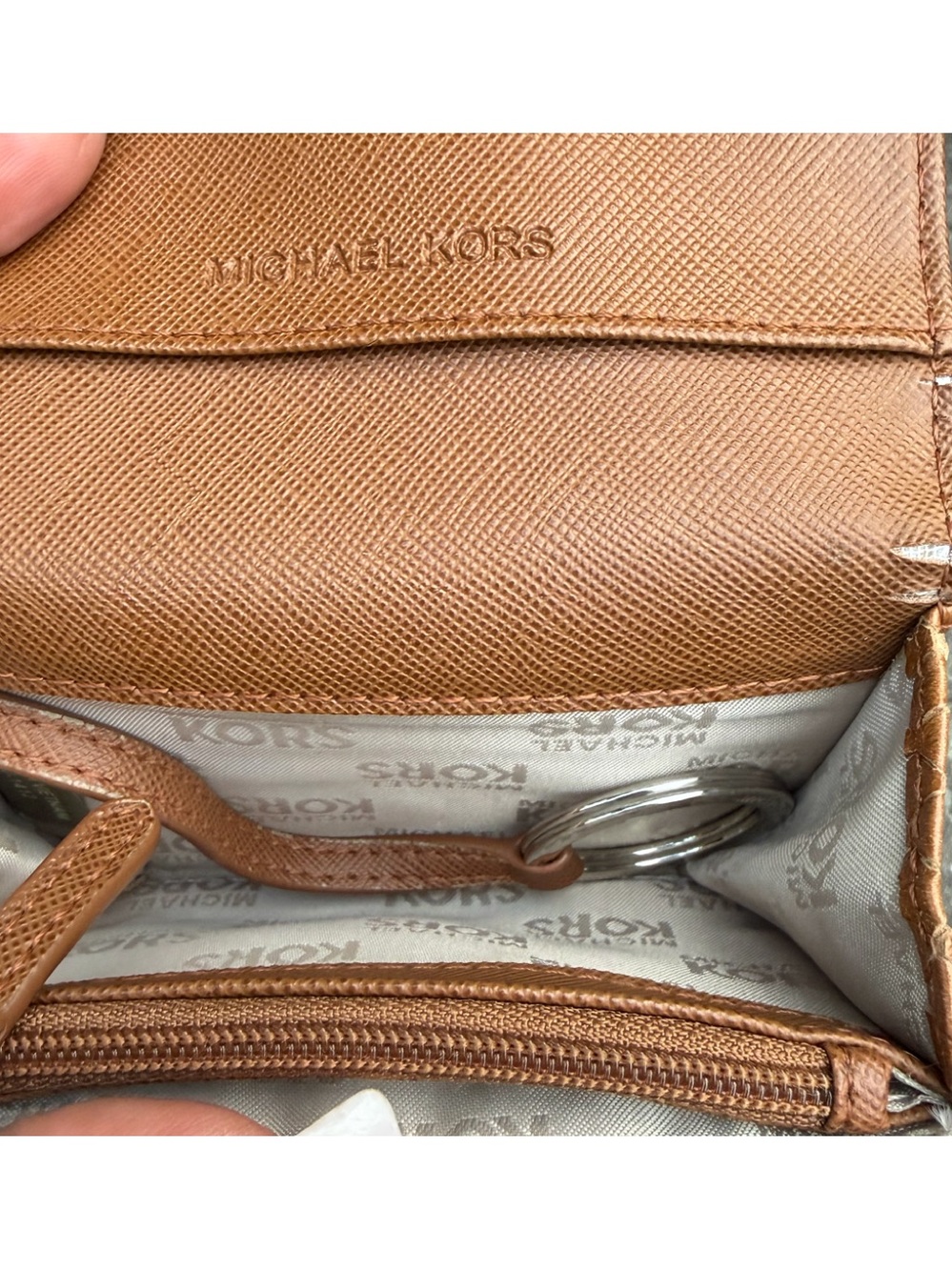 Michael Kors Brown Snake-Embossed Leather Card Case with Key Ring - Picture 9 of 15